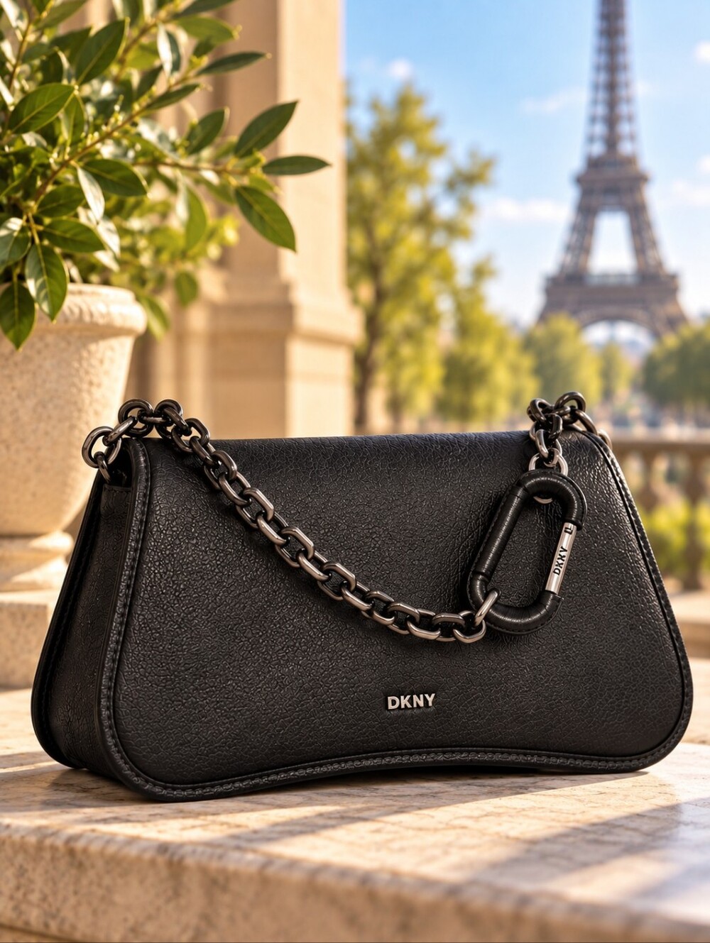 DKNY Black 100% Cow Leather Chain Crossbody Shoulder Bag 2024